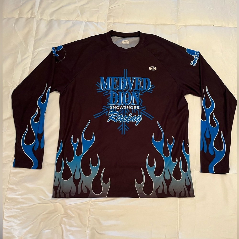 SUGOI/men’s LS athletic shirt, M/M, black, blue & white *